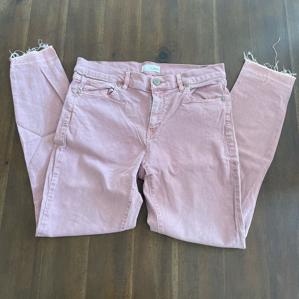 Ann Taylor Loft Modern pink skinny jeans distressed